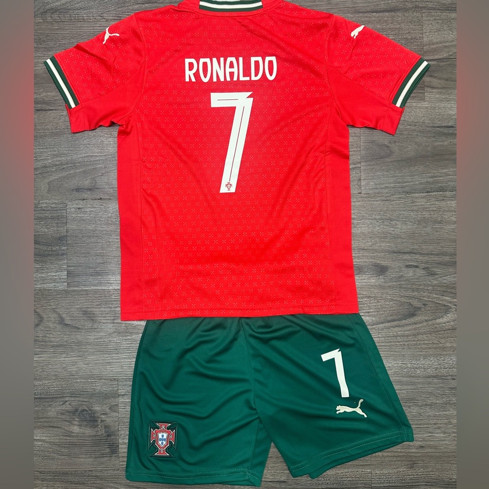 Youth Ronaldo Portugal Jersey 25’ Kit Jersey + Shorts Kids Soccer Sets (LARGE)
